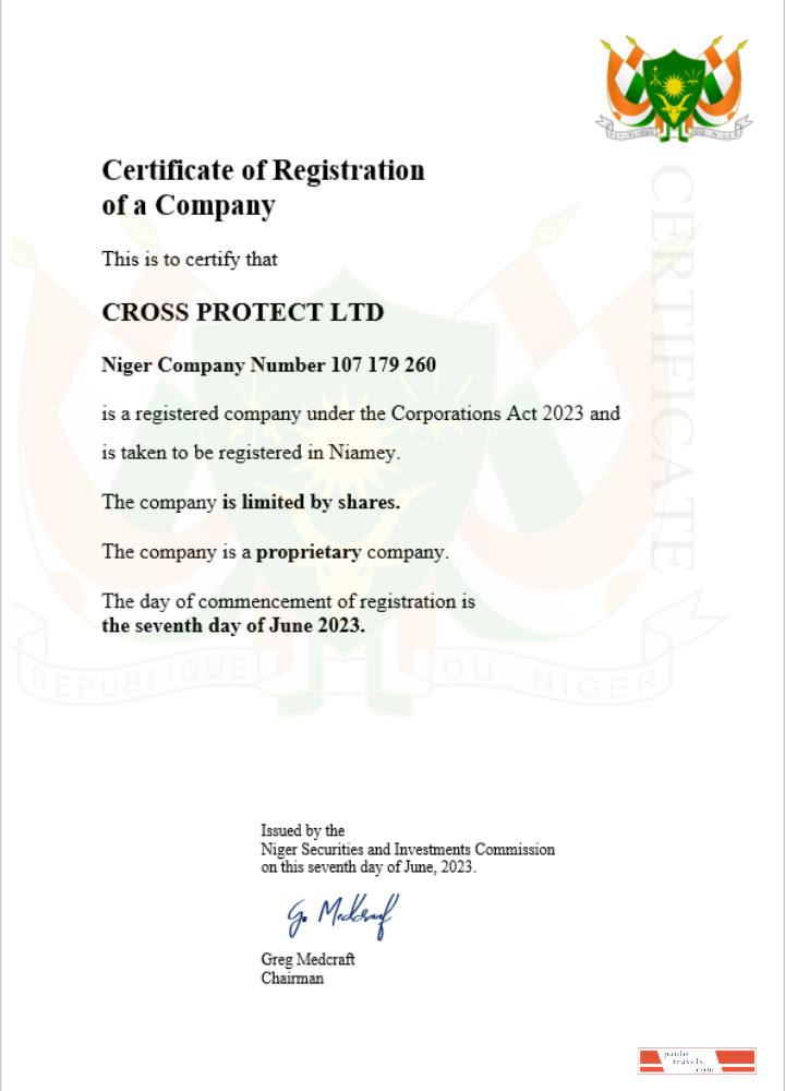 Niger business registration certificate Word and PDF template